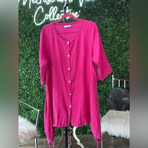 Bryan Walker Hot Pink Long Tunic Top 💯 % Linen